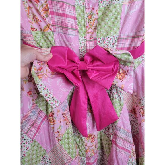 Vintage Square Dance Party Dress Patchwork Handmade Pink Green Size 14p - Picture 11 of 16